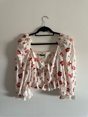Zara White and Floral Top and Tie Front